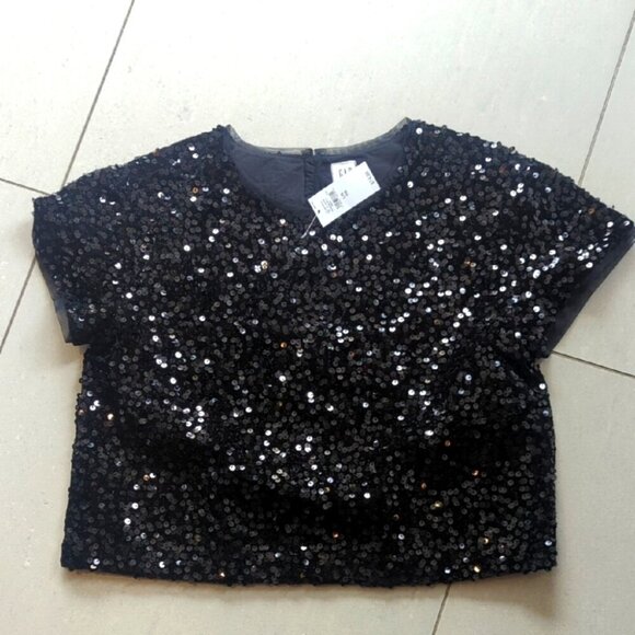 Gap Kids Sequin Black Kids Crop Top - Size 10 NWT - Picture 2 of 4